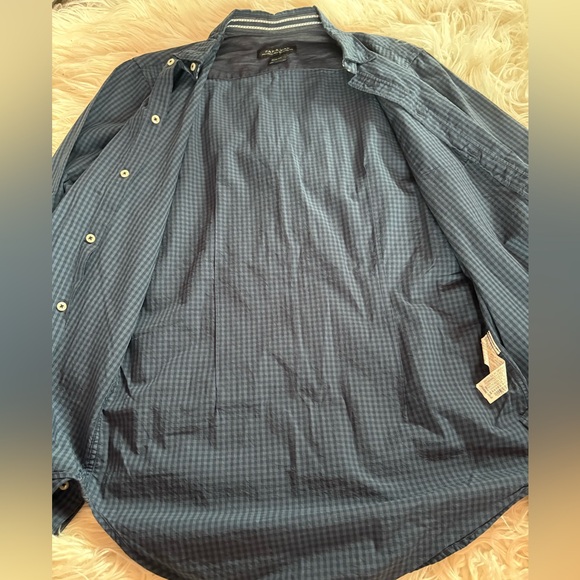 ZARA Man Slim Fit Blue Gingham Checkered Button-Down Shirt Size M - Picture 3 of 4